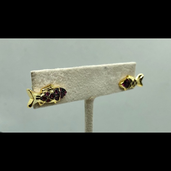 Simulated Ruby & Black Diamond Fish Studs - Picture 2 of 3